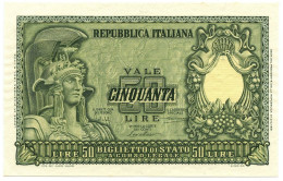 50 LIRE BIGLIETTO DI STATO ITALIA ELMATA BOLAFFI 31/12/1951 QFDS - Sonstige & Ohne Zuordnung