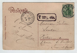 68 SEWEN 29 Mai 1911 Sur Germania 5Pf Pour Ouzouer Le Voulgis; Taxe Calculée Mais Non Perçue - Autres & Non Classés