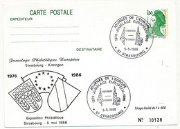 Entier Repiqué - C.P. 1,80 Liberté - Journée De L'Europe, Jumelage Européen - STRASBOURG - 5/5/1986 - Cartes Postales Repiquages (avant 1995)