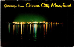 Maryland Ocean City Greetings Showing Night Scene On Sinepuxent Bay From U S Highway Bridge - Ocean City