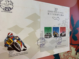 Car Racing Grande Premio 1988 Macau Stamp FDC From Hong Kong - Cartas & Documentos