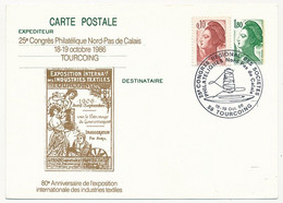 Entier Repiqué - 1,80 Liberté - 80° Anniversaire Industries Textiles - TOURCOING - 18/19 Octobre 1986 - Cartes Postales Repiquages (avant 1995)