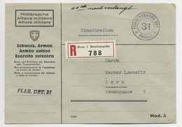 HELVETIA SUISSE LETTRE COVER AFFAIRE MILITAIRE SUISSE FELPOST 31  FLAB DET 31 1940 - Postmarks