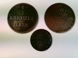 Münzen, 1/2 Kreuzer, 1852, 2 Pfennig, 1861, 1 Kreuzer, 1870, Bayern, Konvolut 3 Stück - Numismatics