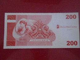 TESTNOTE, TESTSCHEIN , De La Rue Garny ,  200 , Red, Plastic ,  UNC Neuf - [17] Fictifs & Specimens