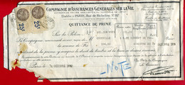 1930 - Quittance De Prime D'Assurances Sur La Vie - 2 Tp Médaillon De Daussy 25ct N°9 (document En L'état) - Sonstige & Ohne Zuordnung
