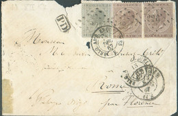 N°17-19(2) - LEOPOLD Ier De Profil 10 Centimes Gris + 30 Centimes Bruns (x2), Obl. LP.226 Sur Enveloppe De LOUVAIN le 20 - 1865-1866 Perfil Izquierdo