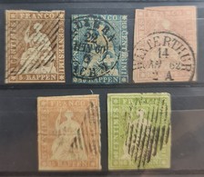 SWITZERLAND 1854 - Canceled - Sc# 15-19 - Used Stamps