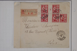 BA7 ALEXANDRIE  BELLE LETTRE  RECOM.  RARE 1916  A PARIS ++ BLOC MILLESIME MOUCHON CROIX ROUGE ++ AFFRANCH.INTERESSANT - Briefe U. Dokumente