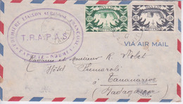 1947 -TAHITI - TIMBRE FRANCE LIBRE OCEANIE - TRAPAS - CACHET 1E LIAISON AERIENNE FRANÇAISE PAPEETE - NOUMEA - PAR AVION - Covers & Documents