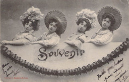 CPA - SOUVENIR - 4 Jeunes Femmes En Chapeau Avec Inscription SOUVENIR - Dos Non Divisé - Greetings From...