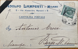 ITALY “CASTELROSSO” 1905 OVERPRINED BLACK ON KING STAMP,ADOLFO LAMPERT PRIVATE FIRM,MILANO CITY SQUARE CANCELLATION - Castelrosso