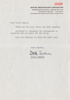 Derek Jameson Radio Presenter Vintage BBC Paper Hand Signed Letter - Autographes