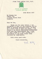 Jack Ashley 1970s Battered Wives Apology Hand Signed House Of Commons Letter - Autographs