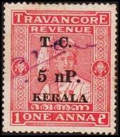 1950. TRAVANCORE. ONE ANNA REVENUE Overprinted T-C. 5 NP KERALA.  - JF523643 - Chamba