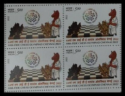 INDIA 2022 STAMP FIDE CHESS OLYMPIAD , CHENNAI 2022 BLOCK OF 4  . MNH - Hojas Bloque