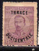 THRACE GREECE TRACIA GRECIA 1920 BULGARIAN STAMPS OCCIDENTALE OVERPRINTED TSAR BORIS III 15s MH - Thrakien