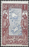 ST PIERRE & MIQUELON 1932 Map Of St Pierre Et Miquelon - 1c. - Blue And Purple MH - Unused Stamps