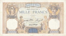 Billet 1000 F Cérès Et Mercure Du 29 Avril 1937 FAY 37.10 Alph. J.2842 - 1 000 F 1927-1940 ''Cérès Et Mercure''