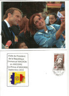 ANDORRA. Visite Du President Francais E Macron,Co-Prince D'Andorre,Septembre 2019, Au Dos Timbre Charlemagne - Brieven En Documenten