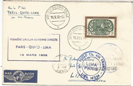 LOUXEMBURG CC PRIMER VUELO PARIS QUITO ECUADOR LIMA PERU 1958 - Brieven En Documenten