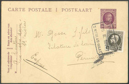 N°214 - 1Fr. MONTENEZ en Affr. Compl. Sur E.P. Carte 15c. HOUYOUX obl. Télégraphique St-NICOLASS-WAAS T T en Exprès Le 2 - Cartes Postales 1909-1934