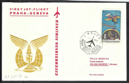 TCHEKOSLOVAQUIE P.A. 1968: LSC Ill Rec. De Prague à Genève, Vol Spécial "Tchek Airlines", CAD D'arrivée Au Dos - Poste Aérienne