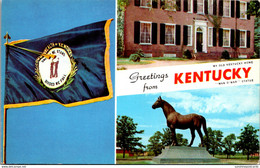 Kentucky Greetings With State Flag My Old Kentucky Home And Man O War - Sonstige & Ohne Zuordnung