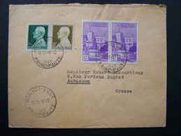 MONACO 1949 N° PAIRE 279 + 281 + 302A SUR LETTRE ENTIERE - Storia Postale