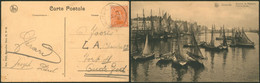 Albert I - N°135 Sur CP Vue (Oostende) + Cachet Ambulant De Fortune (année Masqué) "Bruxelles (Brussel) - Ostende" > Oud - Noodstempels (1919)