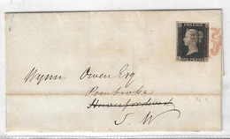 UK GB GREAT BRITAIN 1841 SG1 One Penny Black On Cover Morristown To Haverfordwest (KL) Used As Per Scan - Covers & Documents