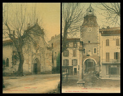 2 Cp Toilée - CARCES - L'église - Tour De L'Horloge - Edit. Photographe AUG. PELEPOL - Colorisée - Carces