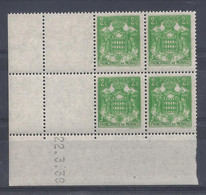 MONACO - N° 155 - ARMOIRIES - Bloc De 4 COIN DATE - NEUF SANS CHARNIERE - 22/3/39 - Unused Stamps