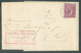 N°46 - 10 Cent. Obl. Sc LIEGE (SAINT LEONARD) Sur Enveloppe  Du 17 Mars 1891 Vers Liège - 19912 - 1884-1891 Leopold II