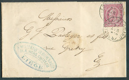 N°46 - 10 Cent. Obl. Sc LIEGE (SAINT LEONARD) Sur Enveloppe  Du 25 Avril 1887 Vers Liège - 19913 - 1884-1891 Leopold II