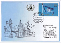UNO GENF 2002 Mi-Nr. 328 Blaue Karte - Blue Card  Mit Erinnerungsstempel FORBACH - Lettres & Documents
