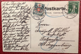 TAXIERUNG WEGEN GESTICKTER POSTKARTE ! ZNr 125III NESSLAU SG >BAZENHEID 1917 Schweiz Portomarke (Ak Tellknabe - Postage Due