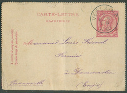 E.P. Carte-lettre 10c. Rouge Obl. Sc VERLAINE Du 2 Févr. 1892 Vers Engis- 19933 - 1884-1891 Leopold II