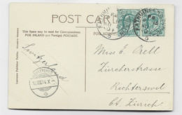 ENGLAND ONE PENNY X2 RATHMINES DO DUBLIN 1904 5 CARD POST DUBLIN TO SUISSE - Storia Postale