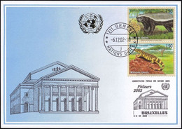 UNO GENF 2002 Mi-Nr. 338 Blaue Karte - Blue Card  Mit Erinnerungsstempel BRÜSSEL - Cartas & Documentos