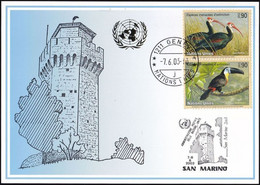 UNO GENF 2003 Mi-Nr. 341 Blaue Karte - Blue Card  Mit Erinnerungsstempel SAN MARINO - Cartas & Documentos