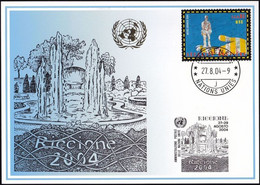UNO GENF 2004 Mi-Nr. 347 Blaue Karte - Blue Card  Mit Erinnerungsstempel RICCIONE - Brieven En Documenten
