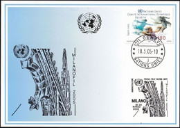 UNO GENF 2005 Mi-Nr. 350 Blaue Karte - Blue Card  Mit Erinnerungsstempel MAILAND - Lettres & Documents