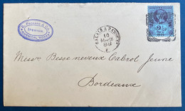 Grande Bretagne Lettre Mars 1888 Dateur D'Ipswich Pour Bordeaux N°95 + Dateur Ligne " Calais à Paris 1e " SUP - Lettres & Documents
