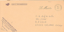 POSTE ADMINISTRATION CENTRALE TELECOM PARIS Ob 9 4 1991 Lettre En Franchise Contreseing Le MINISTRE - 1961-....