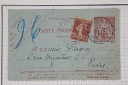 BB9 FRANCE TELEGRAPHE  BELLE CARTE  ENTIER PNEUMATIQUE  RR 1921 PARIS + SEMEUSE +AFFRANC. INTERESSANT+ - Pneumatic Post