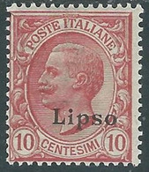 1912 EGEO LIPSO EFFIGIE 10 CENT MH * - RF37-6 - Egée (Lipso)