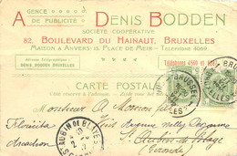 140822 - BELGIQUE BRUXELLES Carte Pub AGENCE PUBLICITE DENIS BODDEN 82 Bd Du Hainaut 1912 - Artesanos