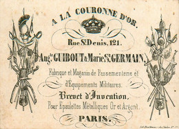 Paris 1er & 2ème * A La Couronne D'Or 121 Rue St Denis * A. GUIBOUT & M. ST GERMAIN * Carte De Visite XIXème - Paris (01)