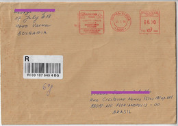 Bulgaria 2008 Barcode Registered Cover From Varna To Florianópolis Brazil Meter Stamp EPS3000 With Slogan Mail Post - Covers & Documents